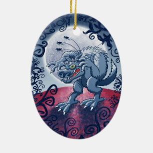Werewolf Scratching Spooky Fleas Ceramic Ornament