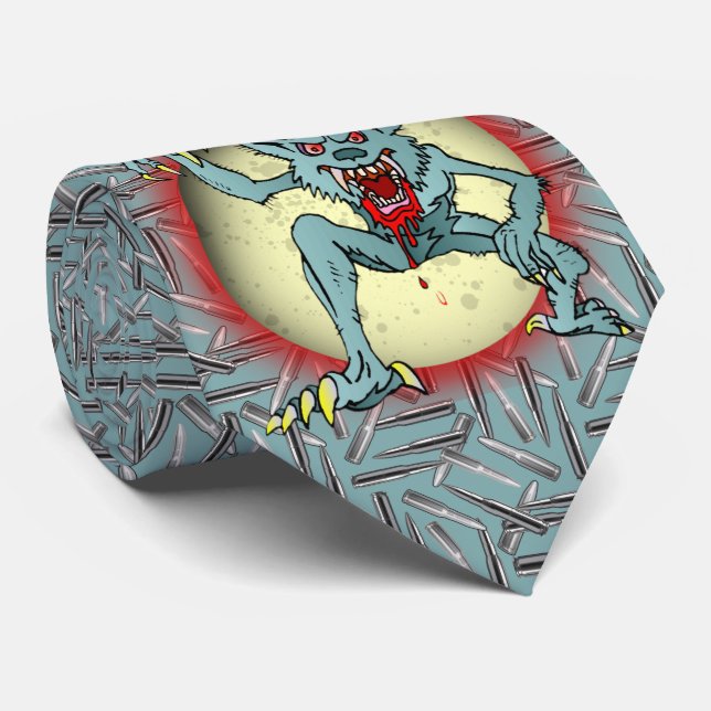 Werewolf Silver Bullets Blue Full Moon Halloween Tie (Rolled)