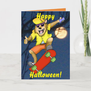 Werewolf Skateboarder Halloween Greeting Card