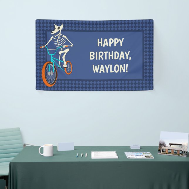 Werewolf Skeleton on a BMX Bike Boys Birthday Banner (Tradeshow)