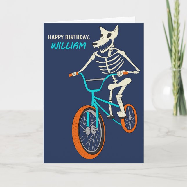 Werewolf Skeleton on a BMX Bike Boys Birthday Card (Front)