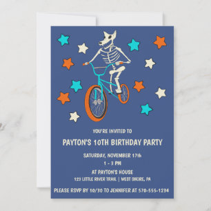 Werewolf Skeleton on a BMX Bike Boys Birthday Invitation