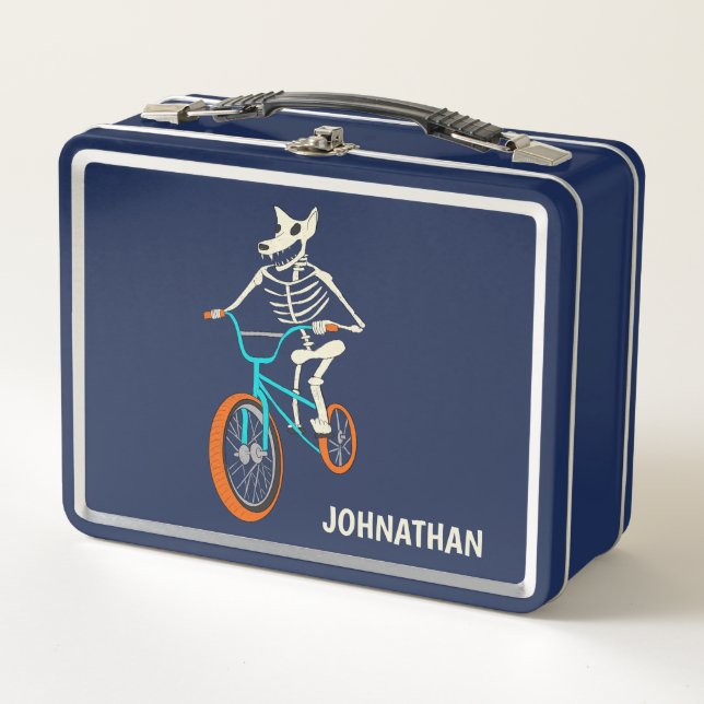 Werewolf Skeleton on a BMX Bike Personalized Metal Lunch Box (Front)
