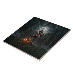 Werewolf Soccer Player Halloween Horror Art Ceramic Tile