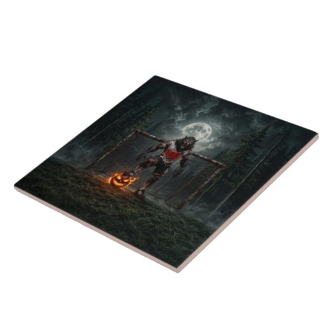 Werewolf Soccer Player Halloween Horror Art Ceramic Tile (Side)
