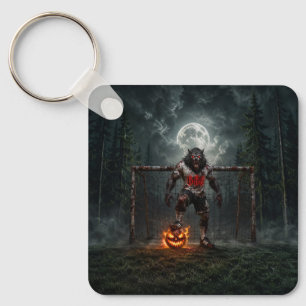 Werewolf Soccer Player Halloween Horror Art Key Ring
