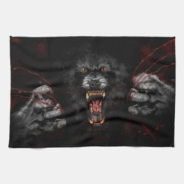 Werewolf Tearing Out Your Heart Tea Towel (Horizontal)