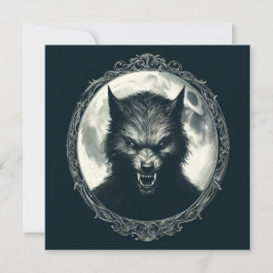 Werewolf with Full Moon and Framed Vintage Horror Card