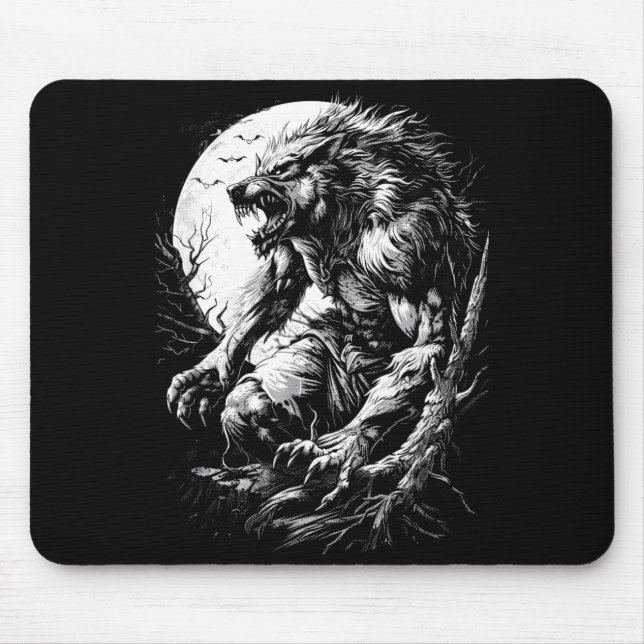 Werewolf Wolf Howling at Full Moon Mouse Pad (Front)