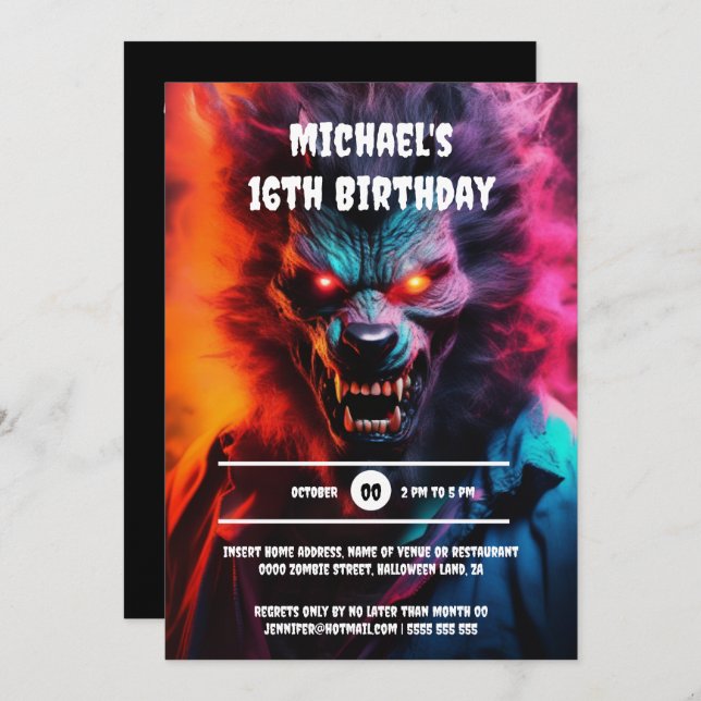 Werewolf wolf man halloween costume party adults invitation (Front/Back)