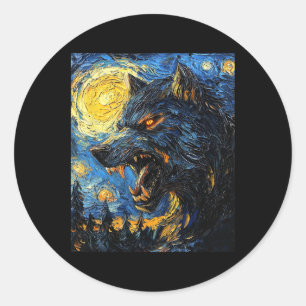 Werewolf Wolf Wolves - Van Gogh Style – Starry Nig Classic Round Sticker