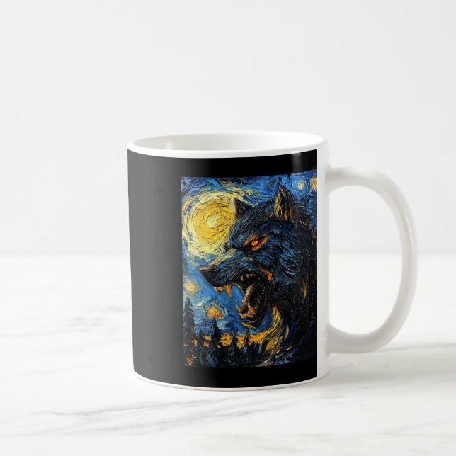 Werewolf Wolf Wolves - Van Gogh Style – Starry Nig Coffee Mug (Right)