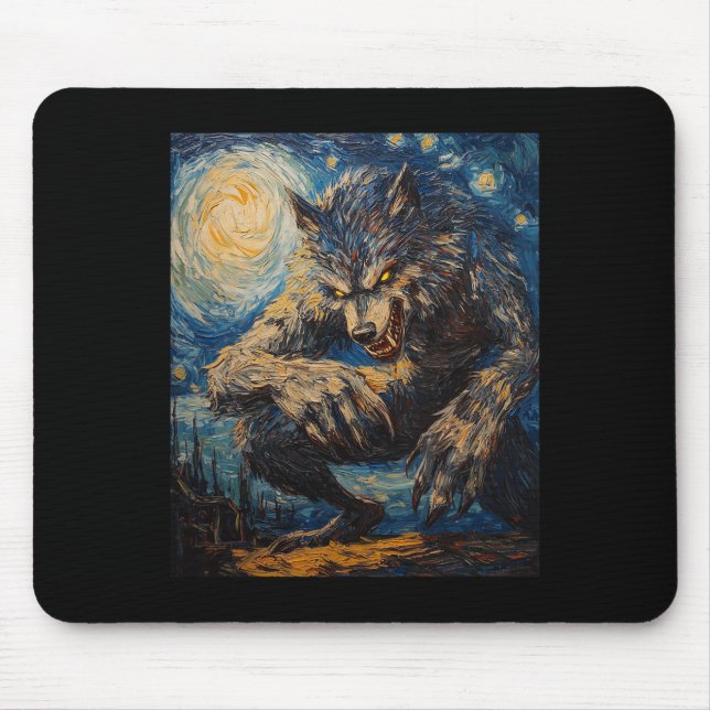Werewolf Wolf Wolves - Van Gogh Style – Starry Nig Mouse Pad (Front)