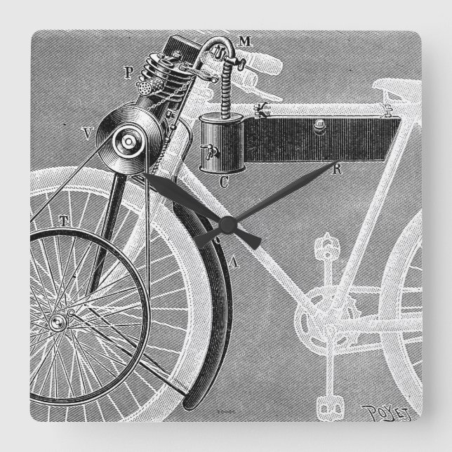 Werner Motorcycle, 1898 Square Wall Clock (Front)