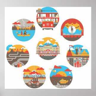 Wes Anderson Films Icon Illustrations Poster