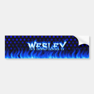 Wesley blue fire and flames bumper sticker design.