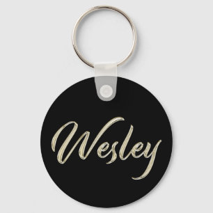 Wesley Name whitegold Button Schlüsselanhänger Key Ring