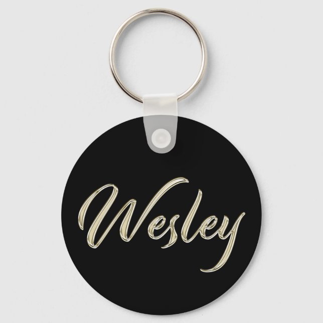Wesley Name whitegold Button Schlüsselanhänger Key Ring (Front)