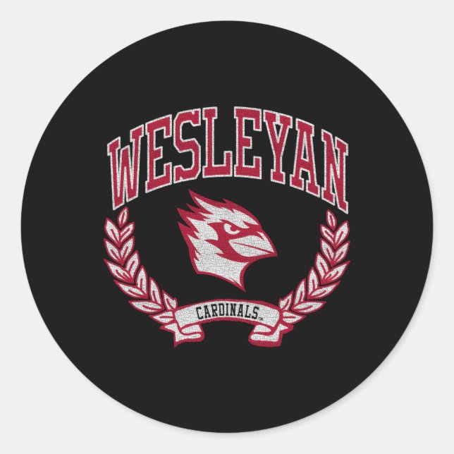 Wesleyan Cardinals Victory Black Classic Round Sticker (Front)