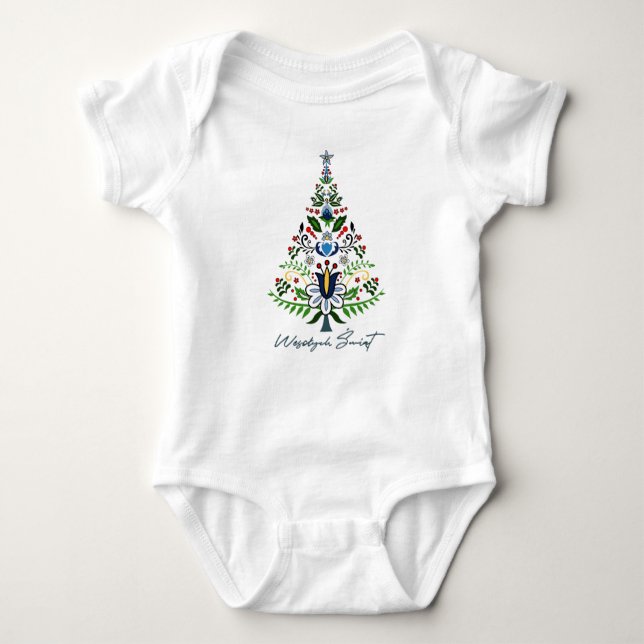 Wesolych Swiat - awesome Kashubian Christmas tree Baby Bodysuit (Front)