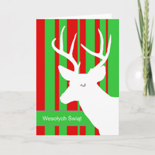 Wesolych Swiat, Christmas in Polish, White Deer Holiday Card