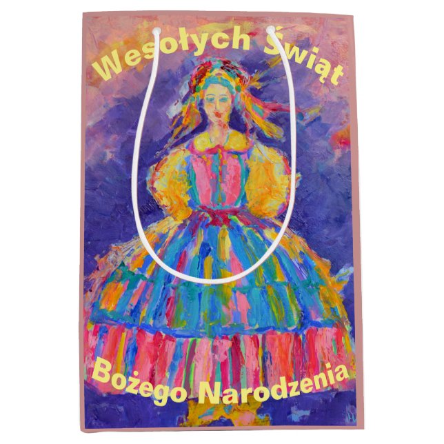 Wesołych Świąt Merry Christmas Card in Polish Wrap Medium Gift Bag (Front)