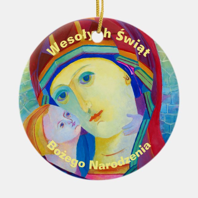 Wesołych Świąt Merry Christmas Gift Polish Ceramic Ornament (Front)