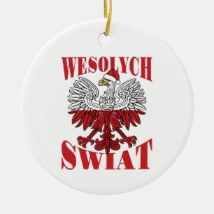 Wesolych Swiat Polish Christmas Eagle Santa Hat Ceramic Ornament