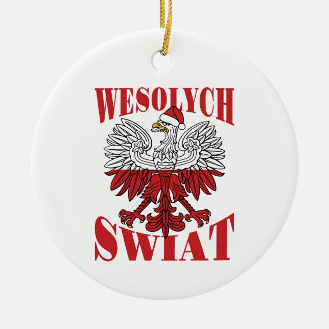 Wesolych Swiat Polish Christmas Eagle Santa Hat Ceramic Ornament (Front)