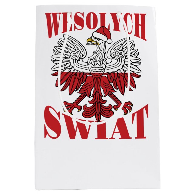 Wesolych Swiat Polish Christmas Eagle Santa Hat Medium Gift Bag (Front)