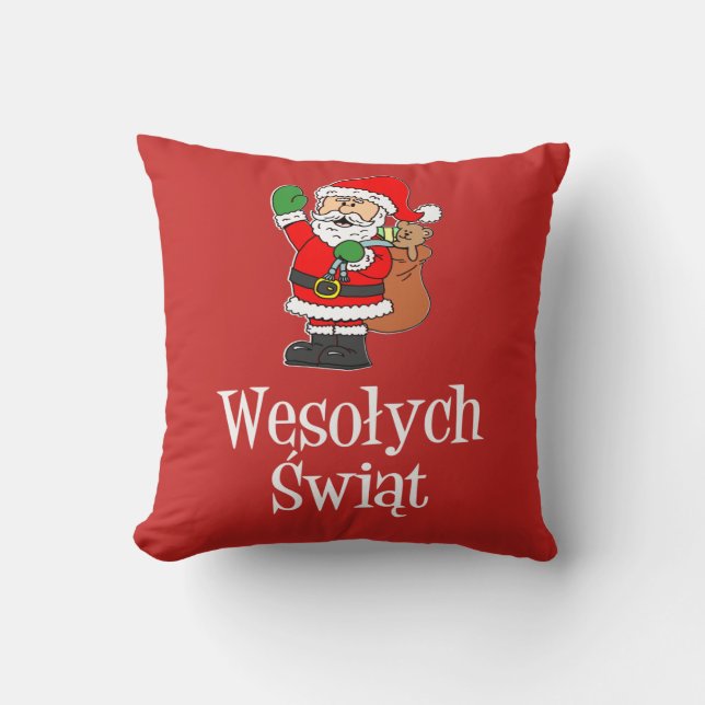 Wesolych Swiat Polish Christmas Santa Cushion (Front)