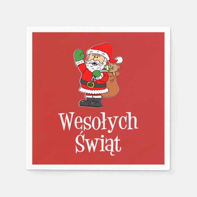 Wesolych Swiat Polish Merry Christmas Santa Napkin (Front)