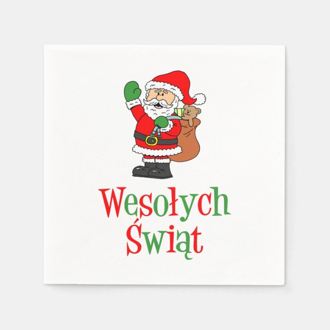Wesolych Swiat Polish Merry Christmas Santa Napkin (Front)