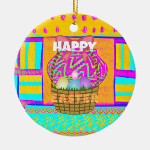 West African Inspired Easter Basket & Eggs Art Ceramic Ornament