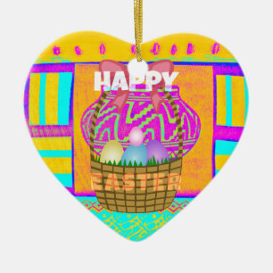 West African Inspired Easter Basket & Eggs Art Ceramic Ornament