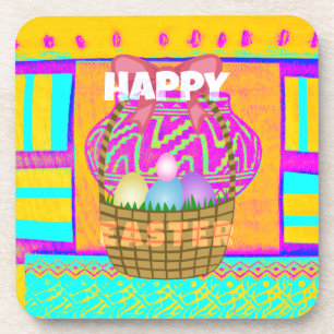 West African Inspired Easter Basket & Eggs Art Coaster