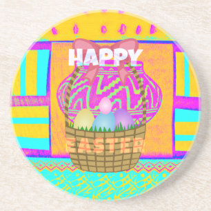West African Inspired Easter Basket & Eggs Art  Coaster