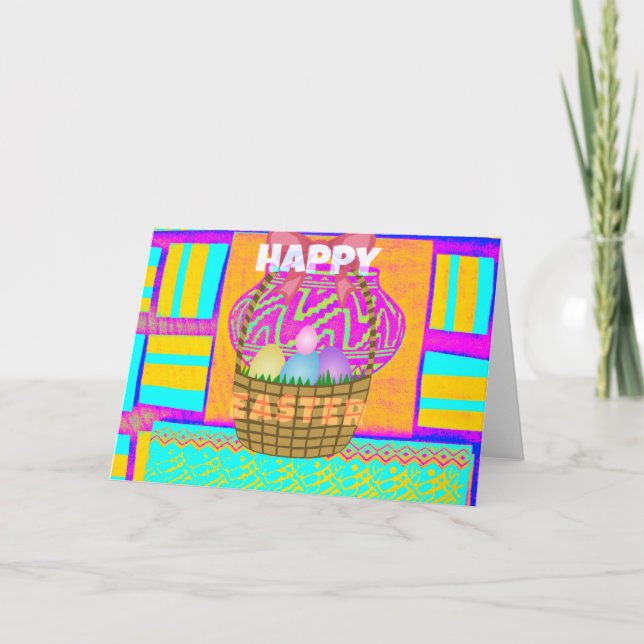 West African Inspired Easter Basket & Eggs Art  Holiday Card (Front)
