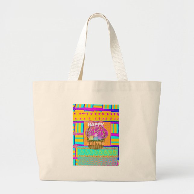 West African Inspired Easter Basket & Eggs Art  Large Tote Bag (Front)