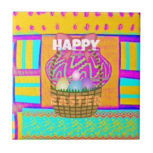 West African Inspired Easter Basket & Eggs Art  Tile