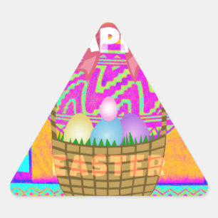 West African Inspired Easter Basket & Eggs Art  Triangle Sticker