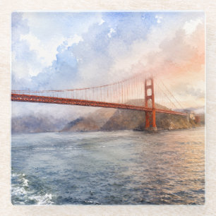 West Coast Aesthetic Golden Gate Bridge SF Gift Glass Coaster
