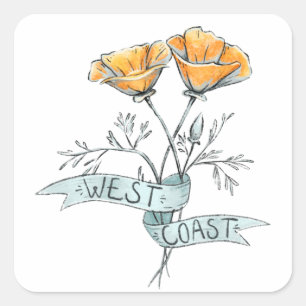 West Coast California Poppy Square Sticker