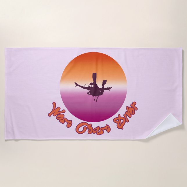 West Coast Lesbian Pride Diver Beach Towel (Front)