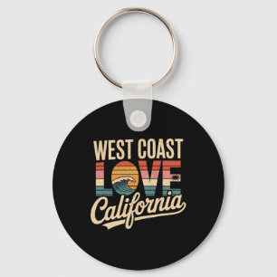 West Coast Love California Retro Surfing Ocean Sun Key Ring