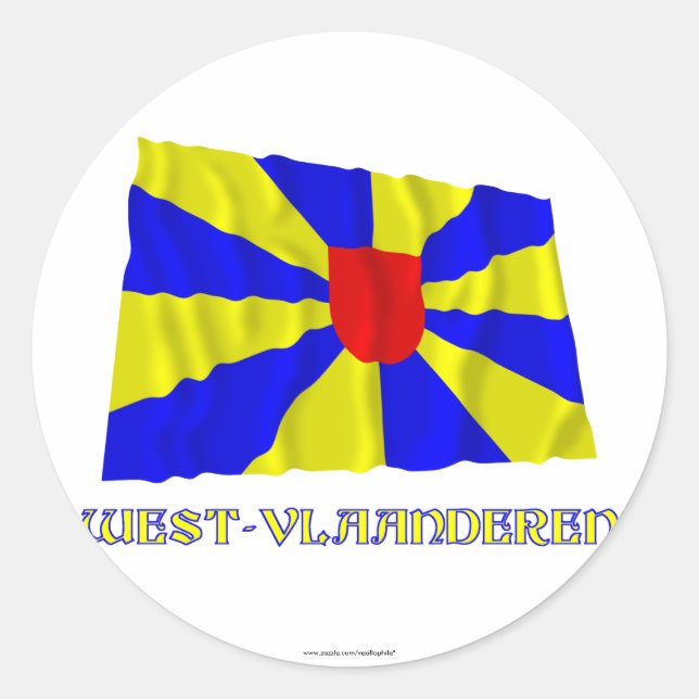 West Flanders Waving Flag with Name Classic Round Sticker (Front)