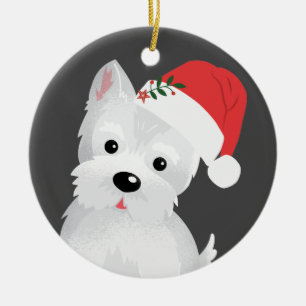 West Highland Dog With Santa Hat Ceramic Ornament