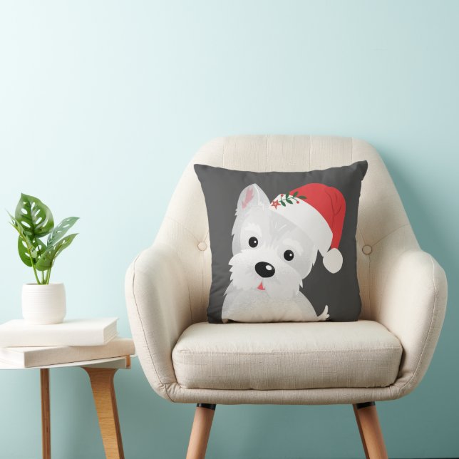 West Highland Dog With Santa Hat Cushion (Chair)