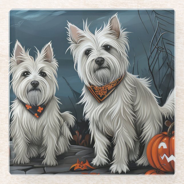 West Highland Halloween Spooky Glass Coaster (Front)