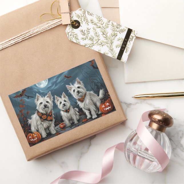 West Highland Halloween Spooky Rectangular Sticker (Gifting)